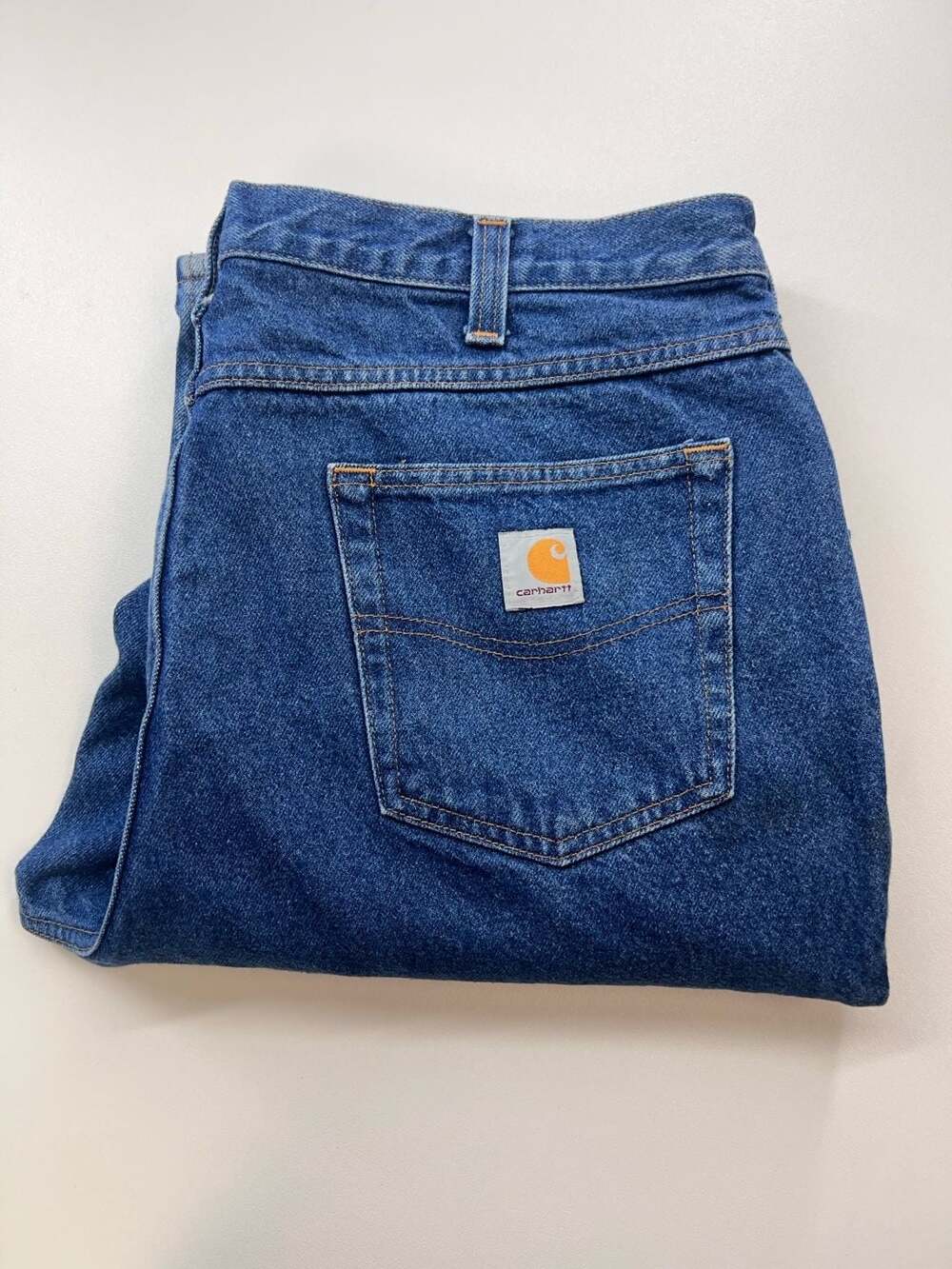 Carhartt Mens 38x32 Blue Denim Work Jeans Relaxed Fit Straight Leg